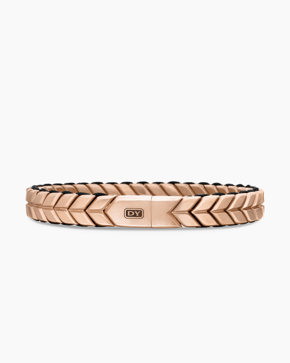 Mens Chevron Woven Bracelet in 18K Rose Gold and Black Nylon, 9mm