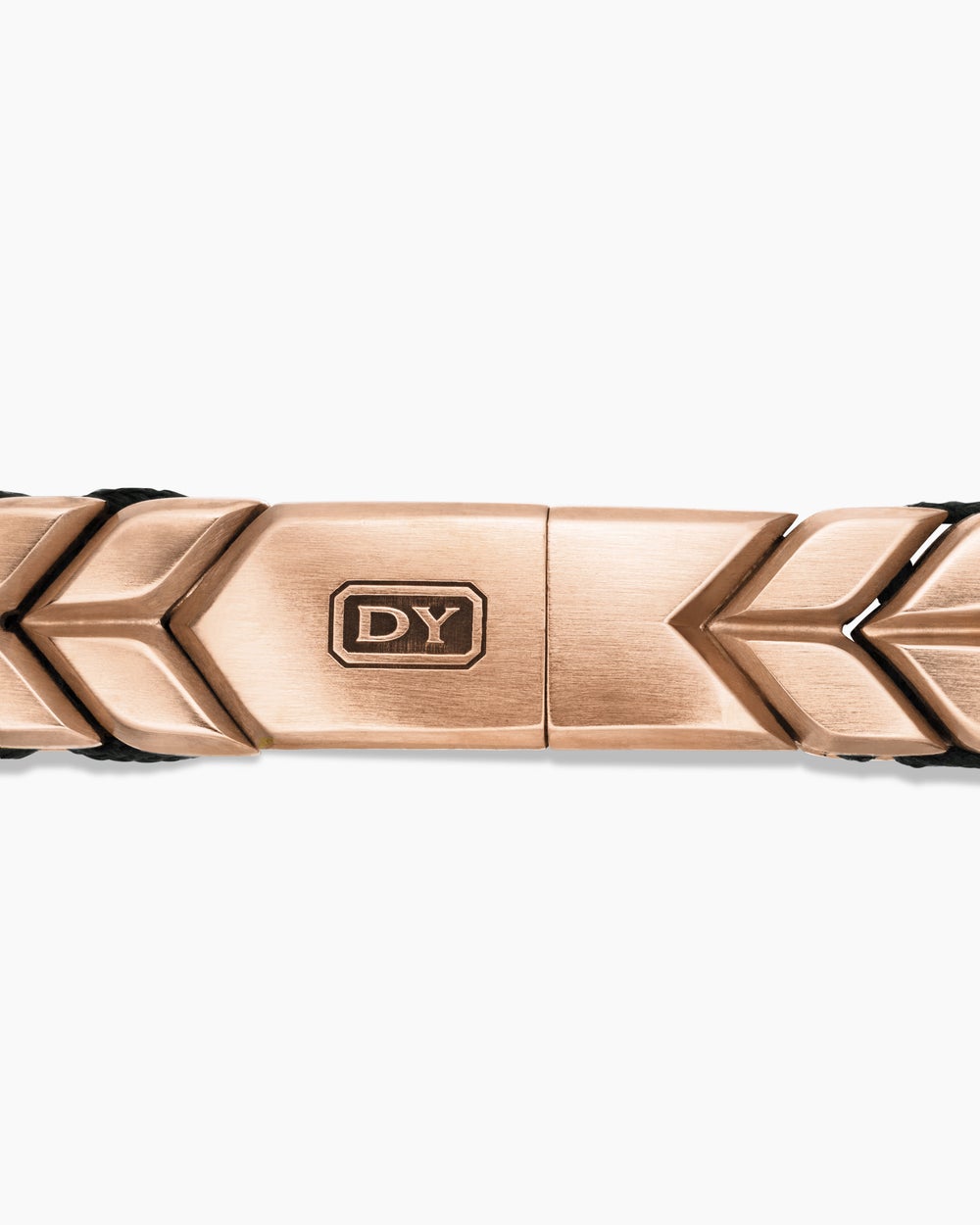 Mens Chevron Woven Bracelet in 18K Rose Gold and Black Nylon, 9mm