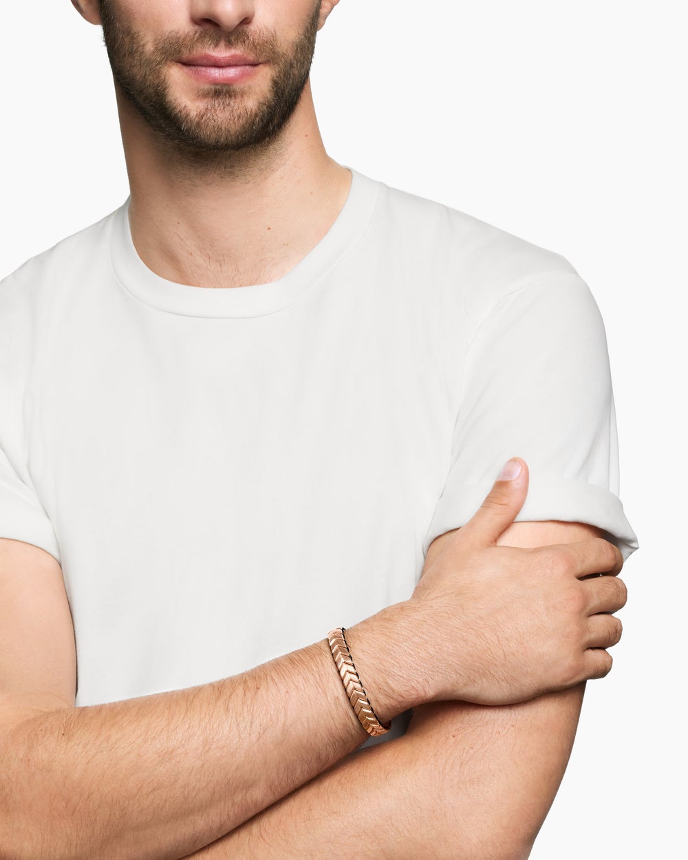 Mens Chevron Woven Bracelet in 18K Rose Gold and Black Nylon, 9mm