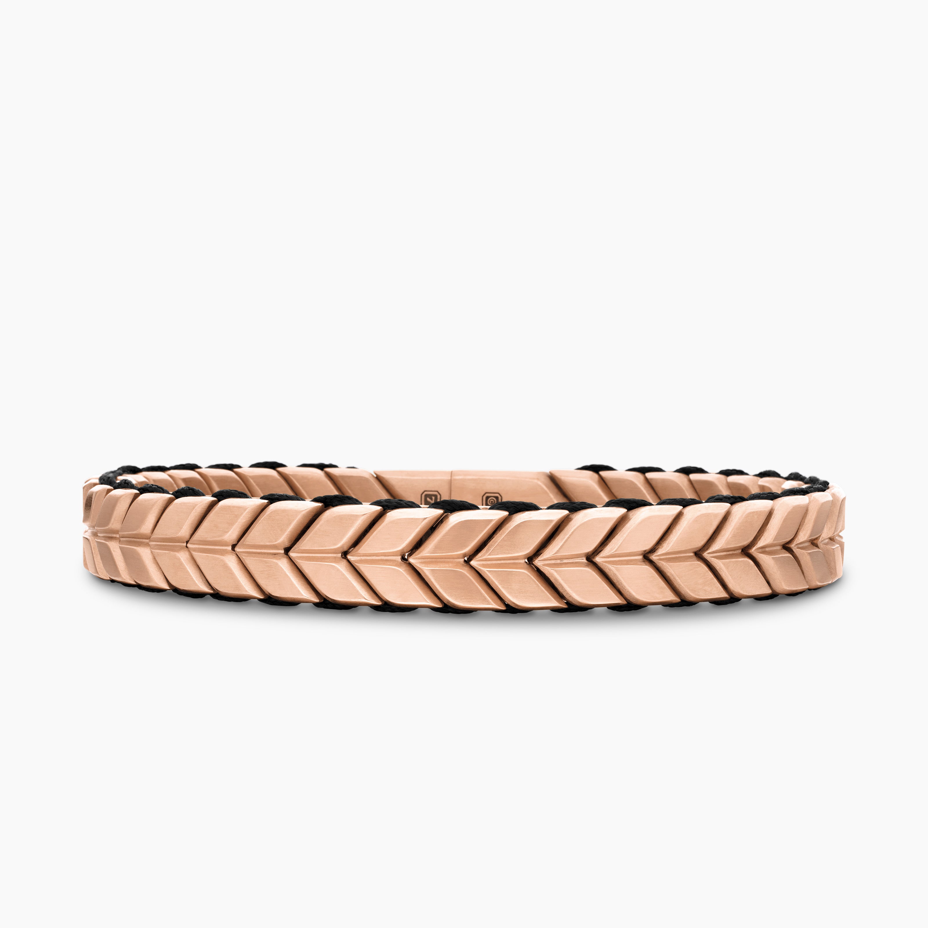 Mens Chevron Woven Bracelet in 18K Rose Gold and Black Nylon, 9mm