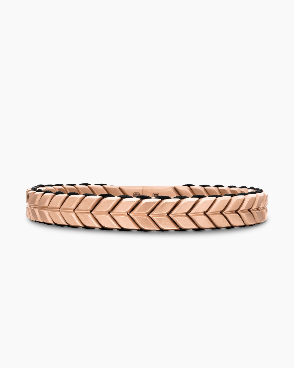 Mens Chevron Woven Bracelet in 18K Rose Gold and Black Nylon, 9mm