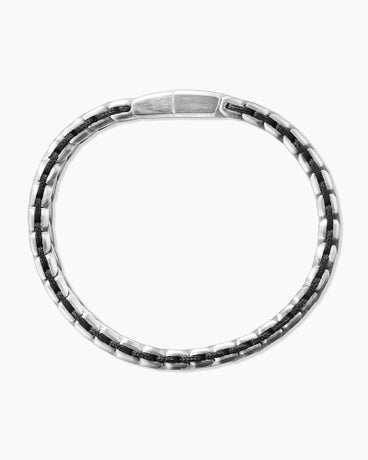 Chevron Woven Bracelet in Sterling Silver with Black Nylon, 9mm