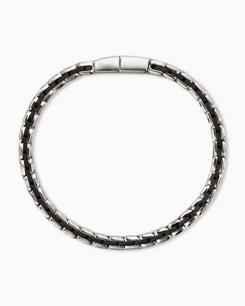 Mens Chevron Woven Bracelet in Sterling Silver with Black Diamonds and Black Nylon, 9mm