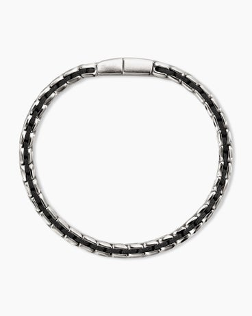 Chevron Woven Bracelet in Sterling Silver with Black Diamonds and Black Nylon, 9mm