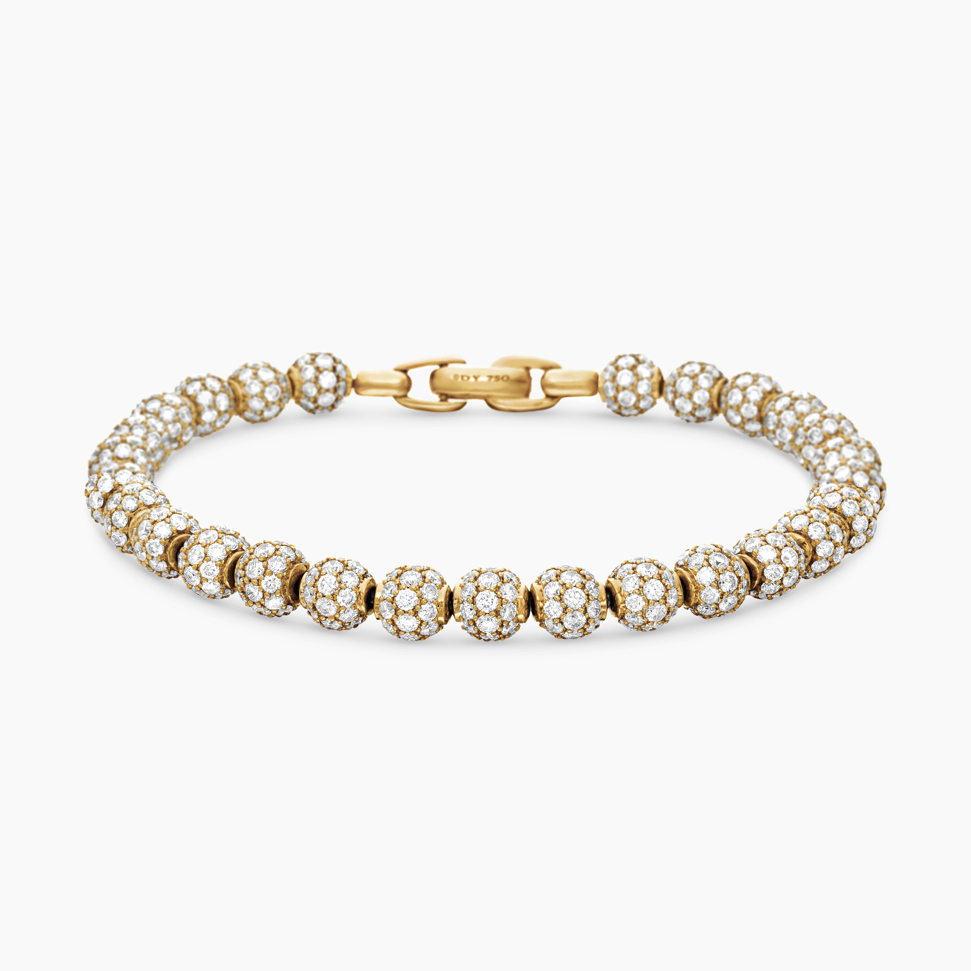 Mens Spiritual Beads Bracelet in 18K Yellow Gold and Pav&eacute; Diamonds, 6mm