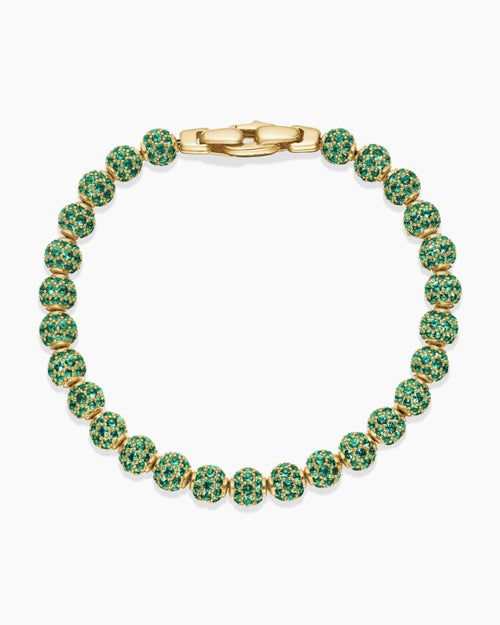 Mens Spiritual Beads Bracelet in 18K Yellow Gold and Pavé Emeralds, 6mm