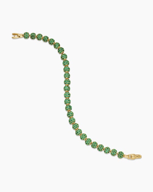 Mens Spiritual Beads Bracelet in 18K Yellow Gold and Pavé Emeralds, 6mm