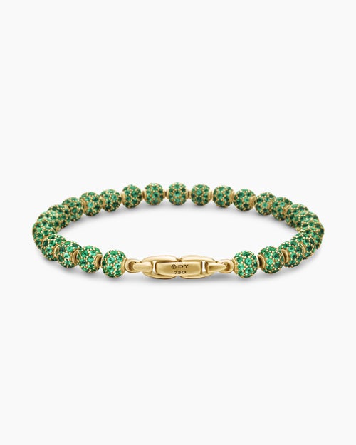 Mens Spiritual Beads Bracelet in 18K Yellow Gold and Pavé Emeralds, 6mm