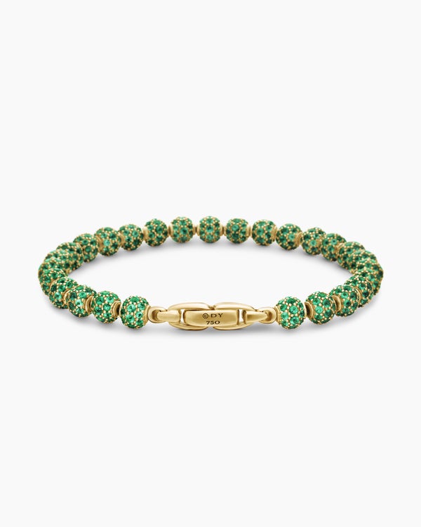 Spiritual Beads Bracelet in 18K Yellow Gold and Pavé Emeralds, 6mm