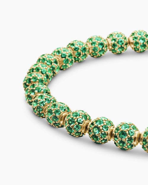 Mens Spiritual Beads Bracelet in 18K Yellow Gold and Pavé Emeralds, 6mm