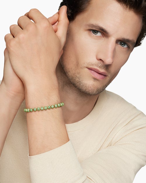 Mens Spiritual Beads Bracelet in 18K Yellow Gold and Pavé Emeralds, 6mm