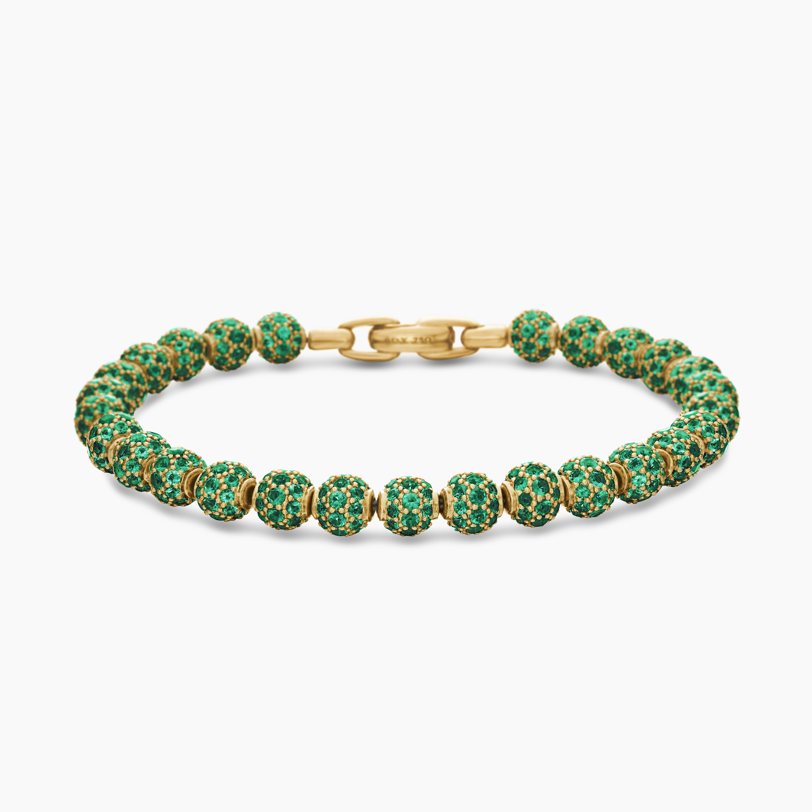 Mens Spiritual Beads Bracelet in 18K Yellow Gold and Pav&eacute; Emeralds, 6mm