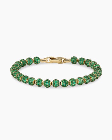 Spiritual Beads Bracelet in 18K Yellow Gold and Pavé Emeralds, 6mm