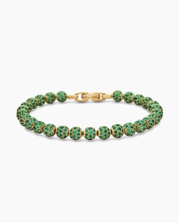 Spiritual Beads Bracelet in 18K Yellow Gold and Pavé Emeralds, 6mm