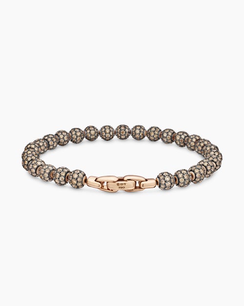 Mens Spiritual Beads Bracelet in 18K Rose Gold with Pavé, 6mm