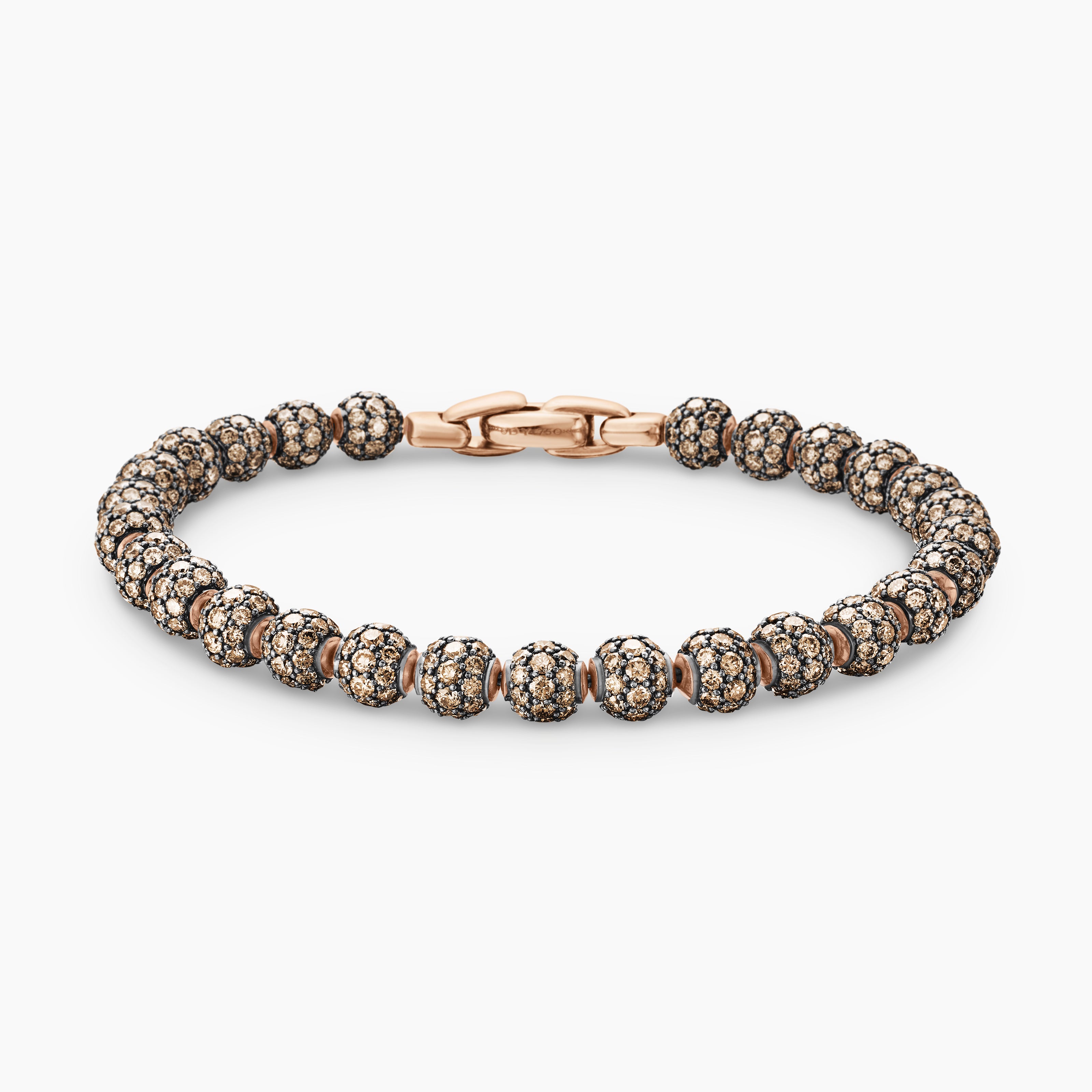Mens Spiritual Beads Bracelet in 18K Rose Gold and Pav&eacute; Cognac Diamonds, 6mm