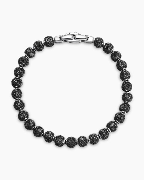Mens Spiritual Beads Bracelet in Platinum and Pavé Black Diamonds, 6mm