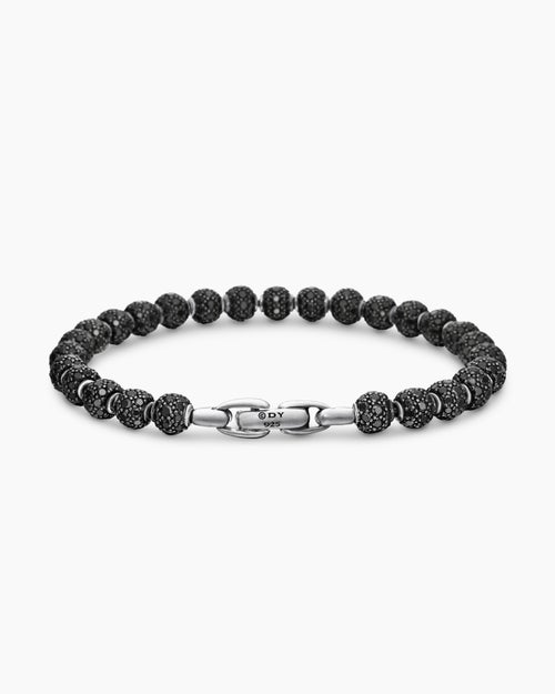 Mens Spiritual Beads Bracelet in Platinum and Pavé Black Diamonds, 6mm