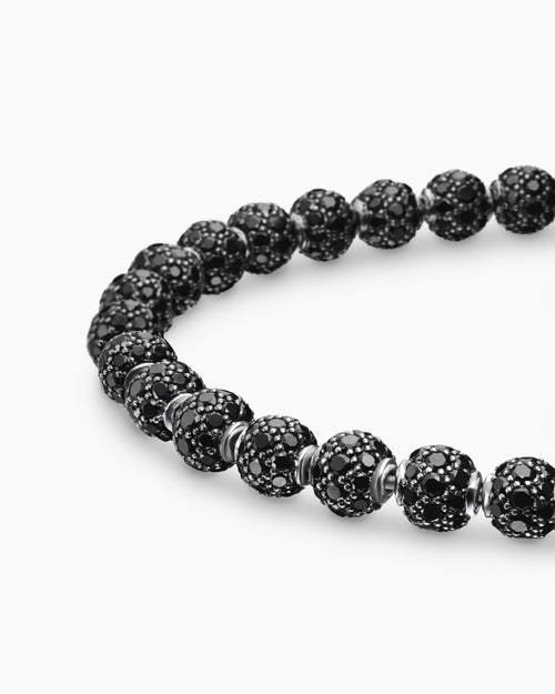 Mens Spiritual Beads Bracelet in Platinum and Pavé Black Diamonds, 6mm