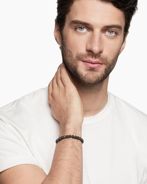 Mens Spiritual Beads Bracelet in Platinum and Pavé Black Diamonds, 6mm