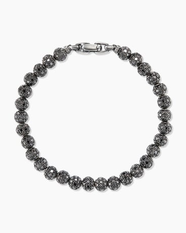 Spiritual Beads Bracelet in Sterling Silver with Pavé Black Diamonds, 6mm