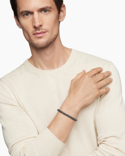 Mens Spiritual Beads Bracelet in Sterling Silver with Pavé, 6mm