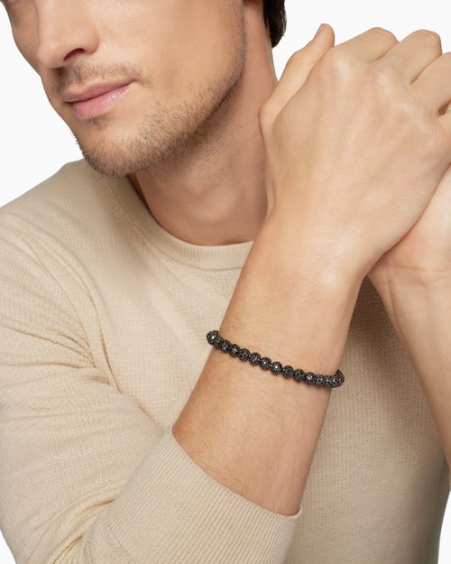 Mens Spiritual Beads Bracelet in Sterling Silver with Pavé, 6mm