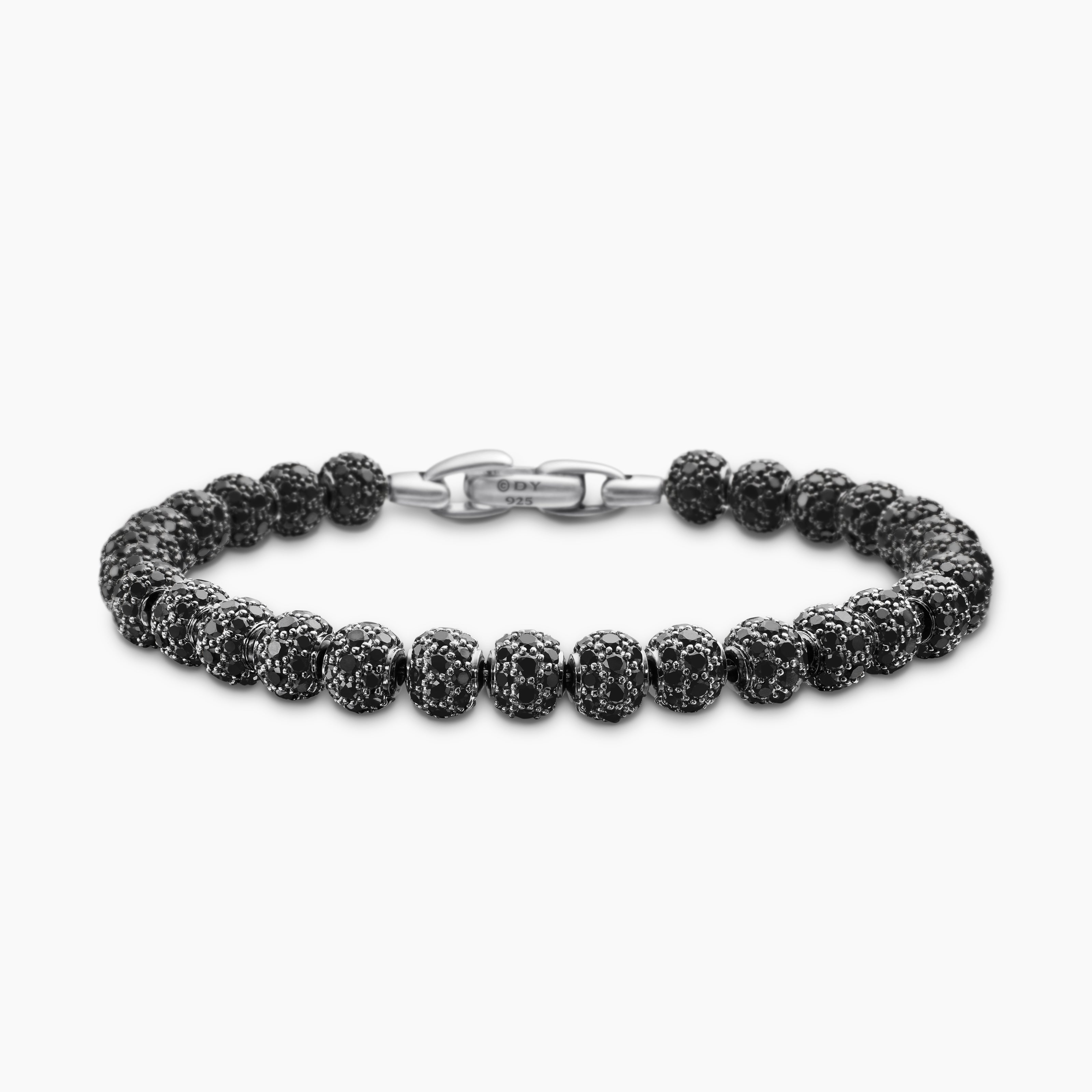 Mens Spiritual Beads Bracelet in Sterling Silver with Pav&eacute;, 6mm