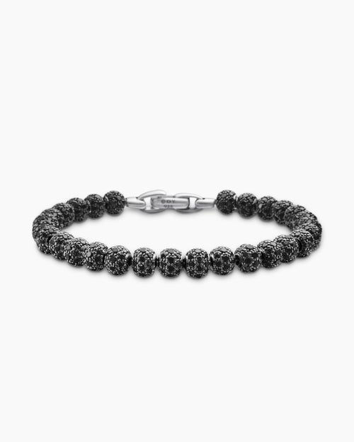 Mens Spiritual Beads Bracelet in Sterling Silver with Pavé, 6mm