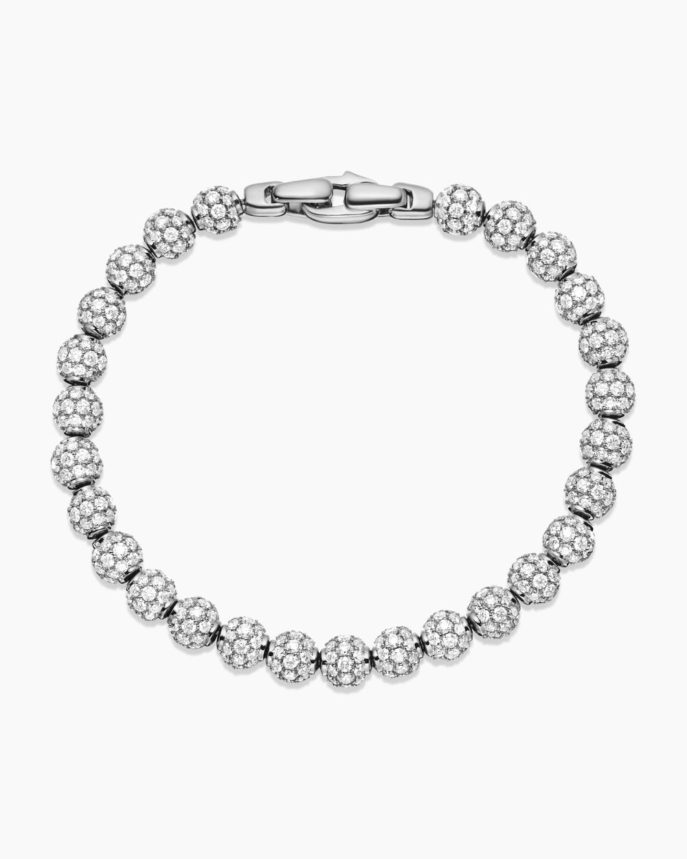 Mens Spiritual Beads Bracelet in Sterling Silver with Pavé Diamonds, 6mm