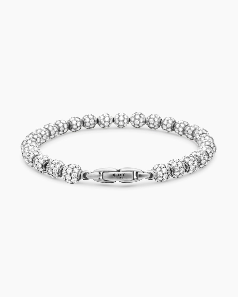 Mens Spiritual Beads Bracelet in Sterling Silver with Pavé Diamonds, 6mm