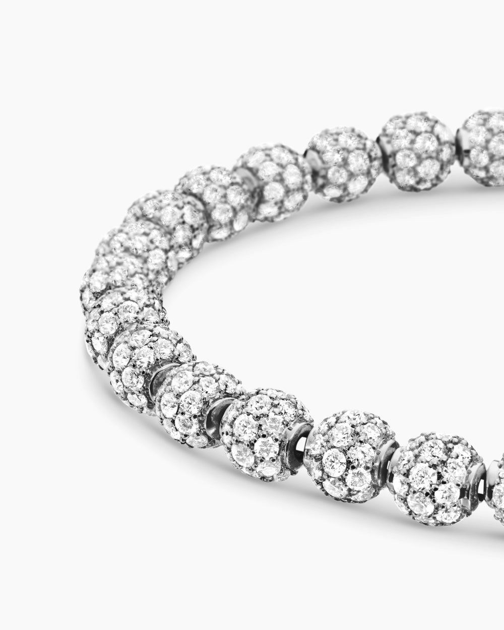 Mens Spiritual Beads Bracelet in Sterling Silver with Pavé Diamonds, 6mm