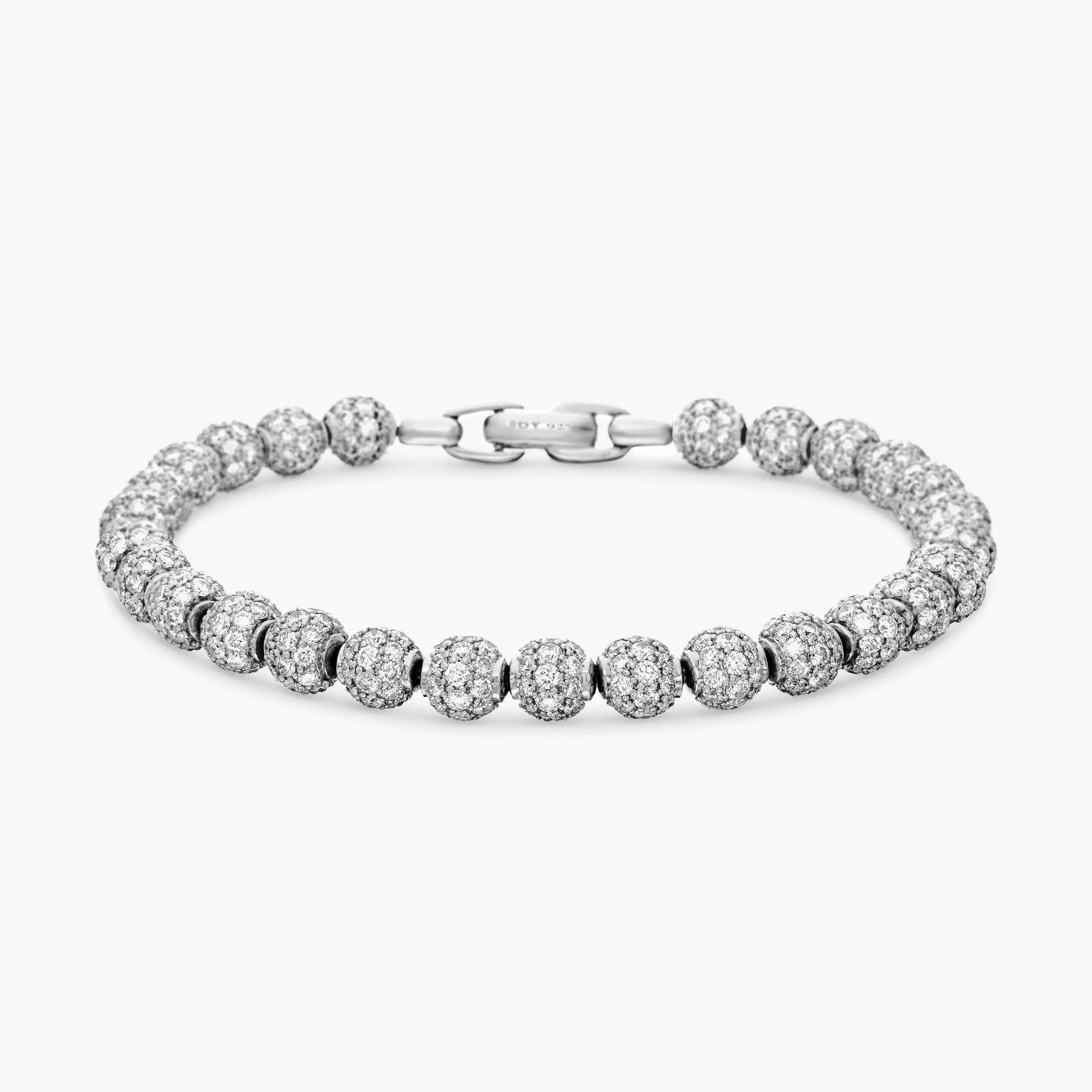Mens Spiritual Beads Bracelet in Sterling Silver with Pav&eacute;, 6mm