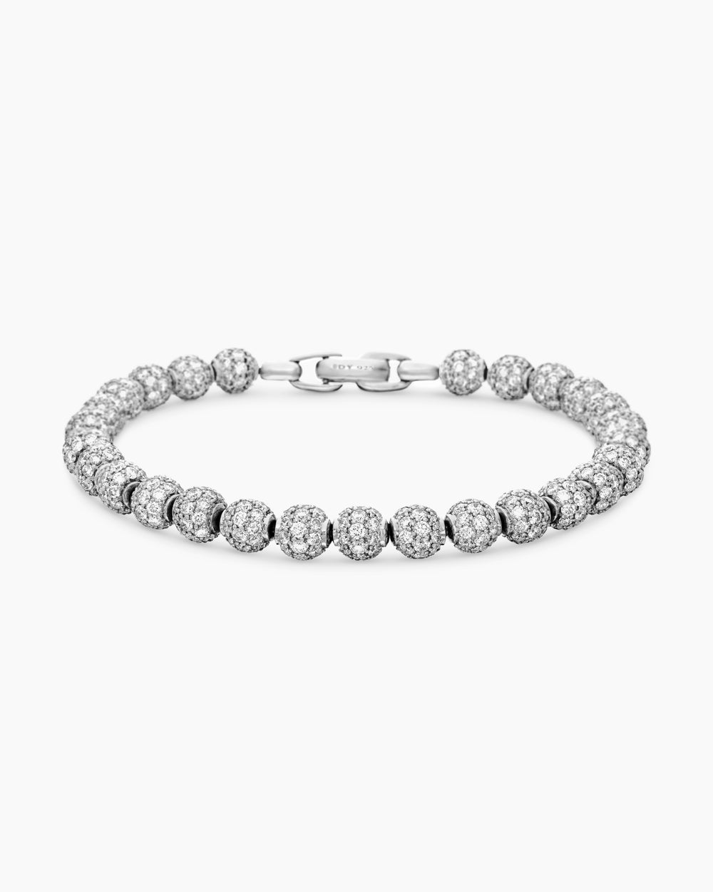 Mens Spiritual Beads Bracelet in Sterling Silver with Pavé Diamonds, 6mm