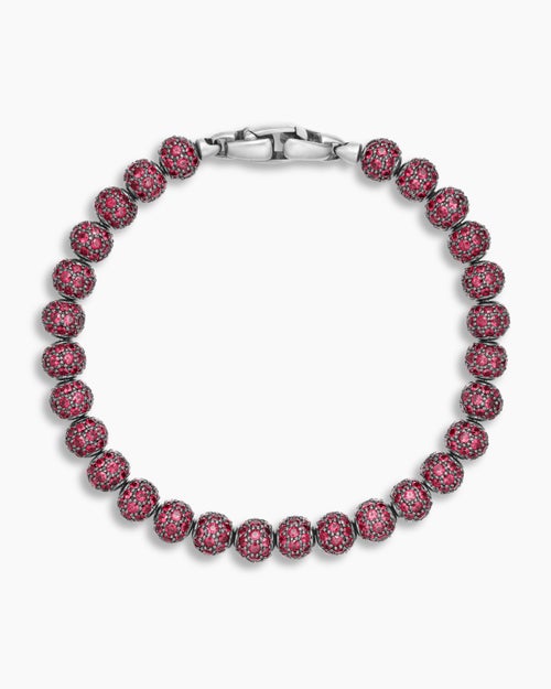 Mens Spiritual Beads Bracelet in Sterling Silver with Pavé, 6mm