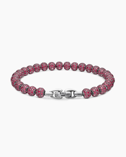 Mens Spiritual Beads Bracelet in Sterling Silver with Pavé, 6mm