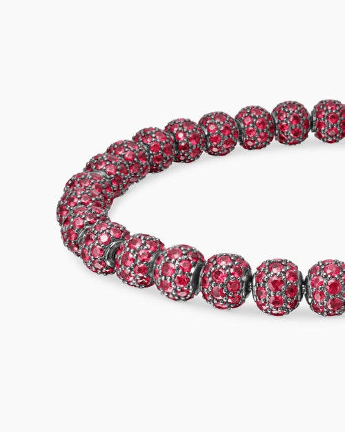 Mens Spiritual Beads Bracelet in Sterling Silver with Pavé, 6mm