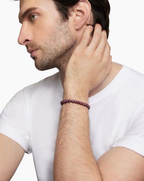 Mens Spiritual Beads Bracelet in Sterling Silver with Pavé, 6mm
