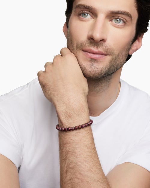 Mens Spiritual Beads Bracelet in Sterling Silver with Pavé, 6mm