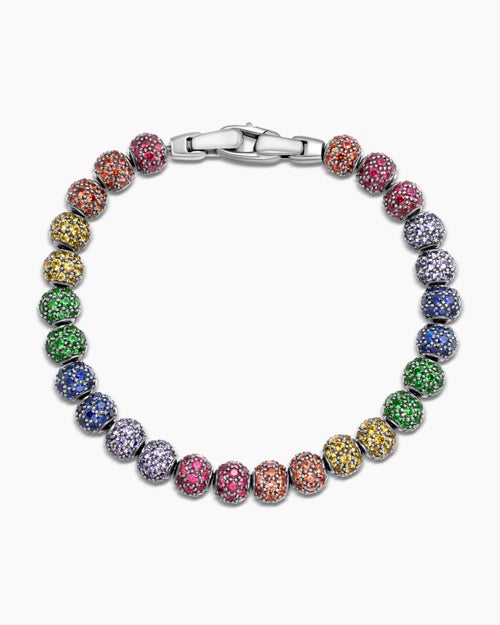 Mens Spiritual Beads Bracelet in Sterling Silver with Pavé, 6mm