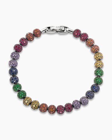 Spiritual Beads Bracelet in Sterling Silver with Rainbow Pavé, 6mm