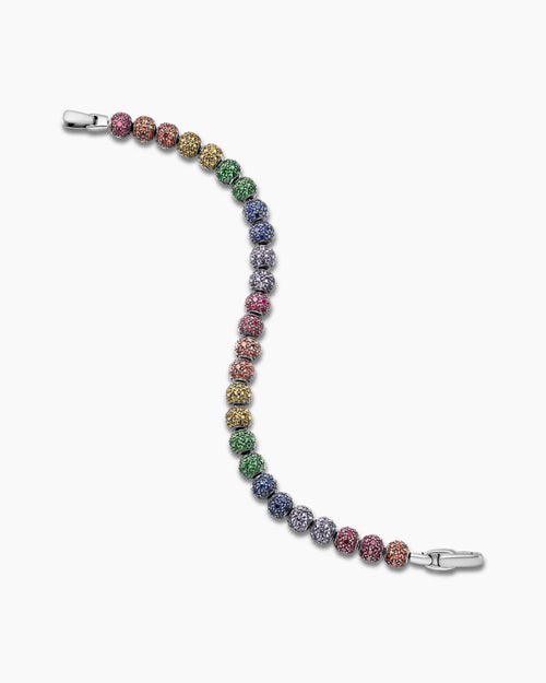 Mens Spiritual Beads Bracelet in Sterling Silver with Pavé, 6mm