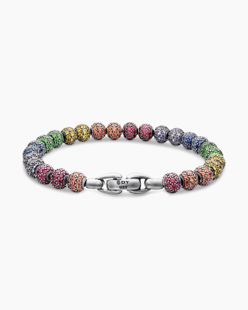 Mens Spiritual Beads Bracelet in Sterling Silver with Pavé, 6mm