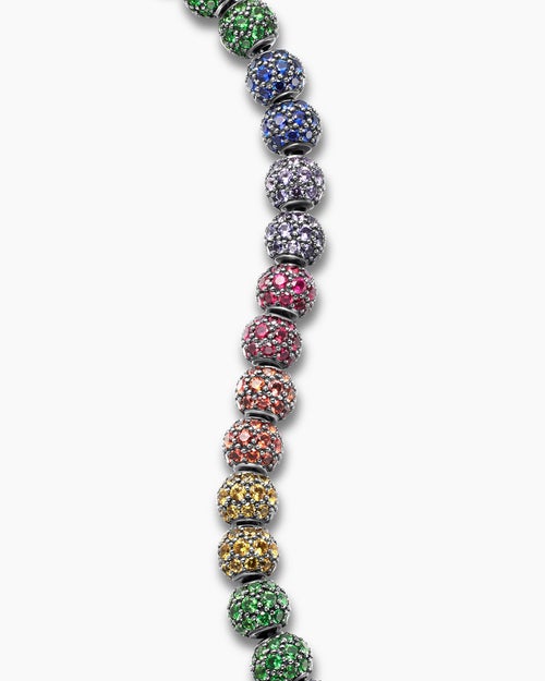 Mens Spiritual Beads Bracelet in Sterling Silver with Pavé, 6mm