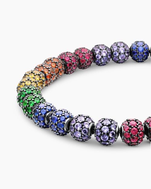 Mens Spiritual Beads Bracelet in Sterling Silver with Pavé, 6mm