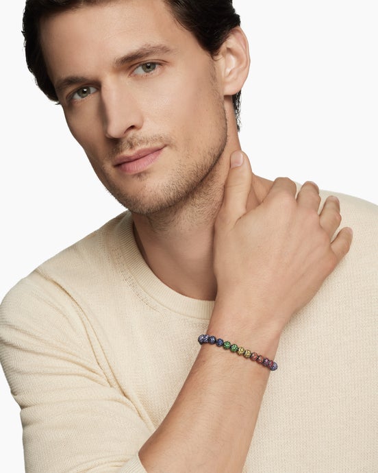 Spiritual Beads Bracelet in Sterling Silver with Rainbow Pavé, 6mm