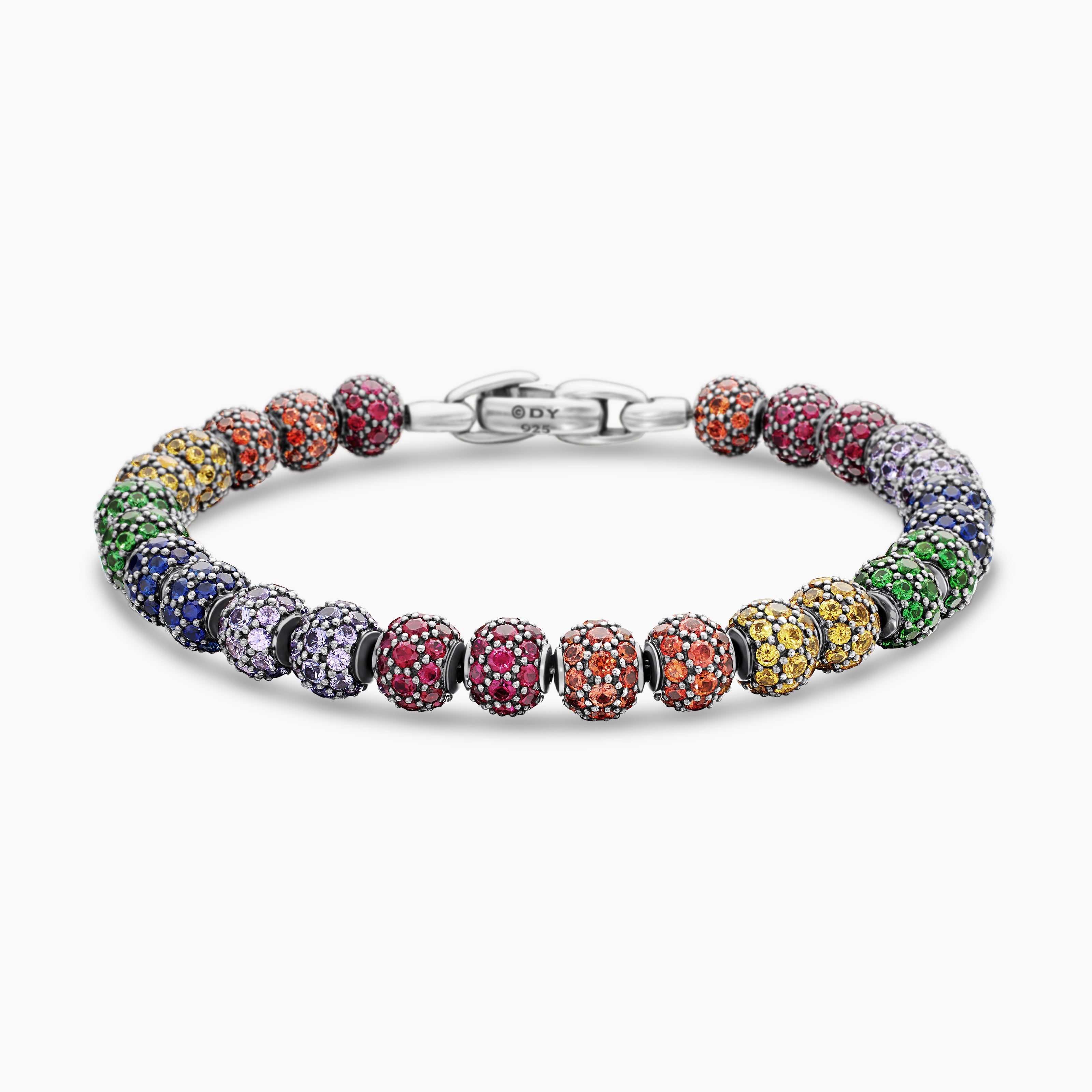 Mens Spiritual Beads Bracelet in Sterling Silver with Pav&eacute;, 6mm