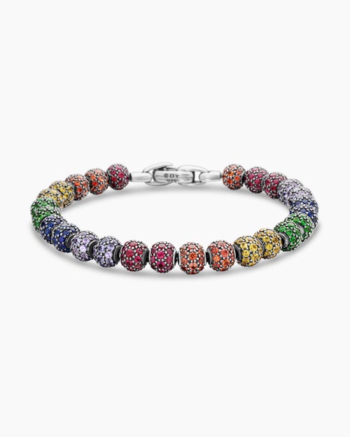 Mens Spiritual Beads Bracelet in Sterling Silver with Pavé, 6mm