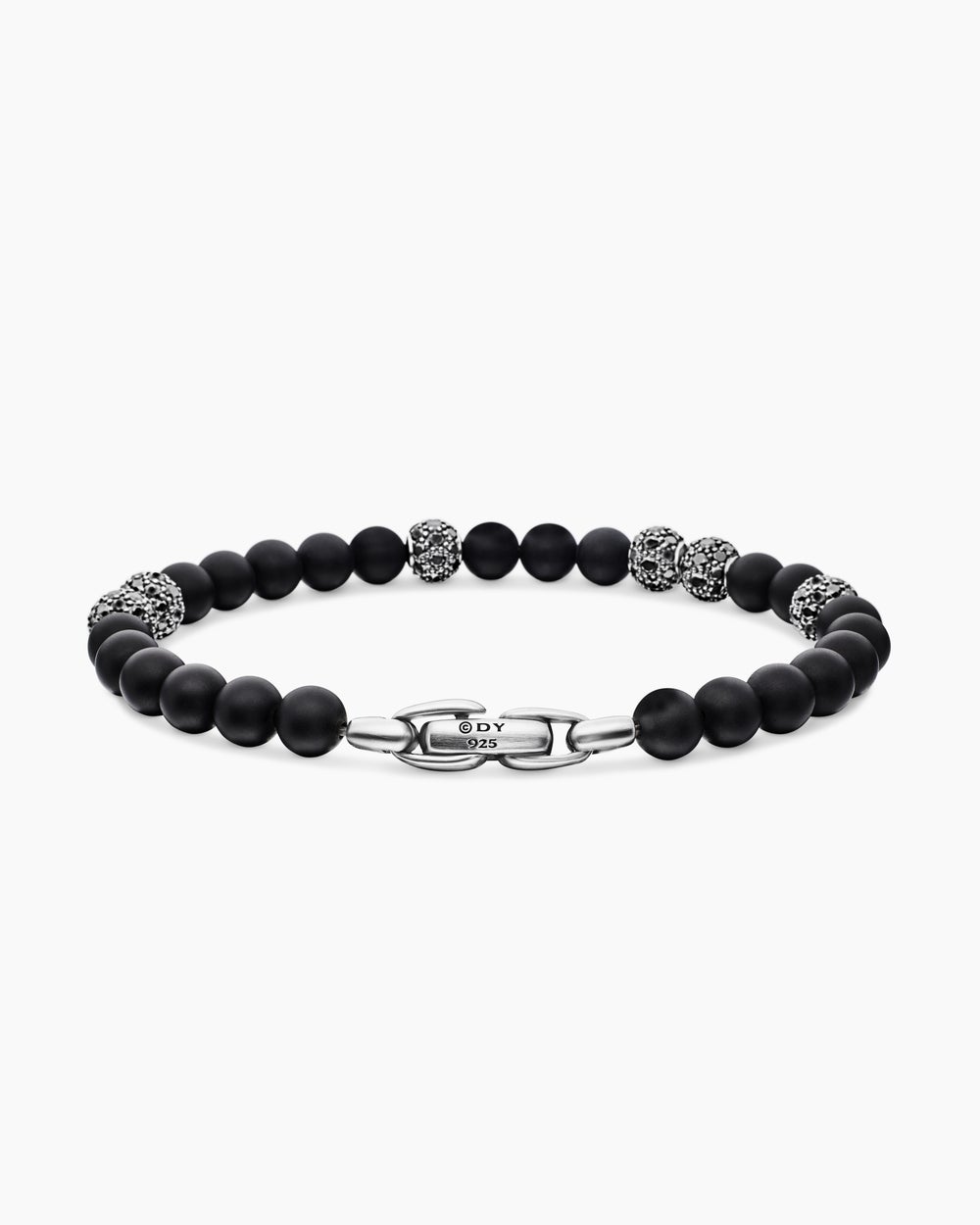 Mens Spiritual Beads Bracelet in Sterling Silver with Pavé, 6mm