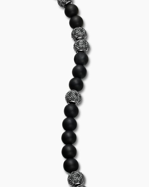 Mens Spiritual Beads Bracelet in Sterling Silver with Black Onyx and Pavé Black Diamonds, 6mm